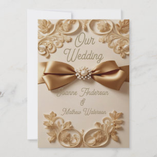 Geprägte Blumenhochzeitseinladung – Satinschleife  Einladung