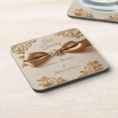 Geprägte Florale Hochzeitseinladung – Satin-Schlei Getränkeuntersetzer (Linke Seite)