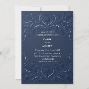 Geprägte Hochzeit mit navyblauer schottischer Dist Einladung