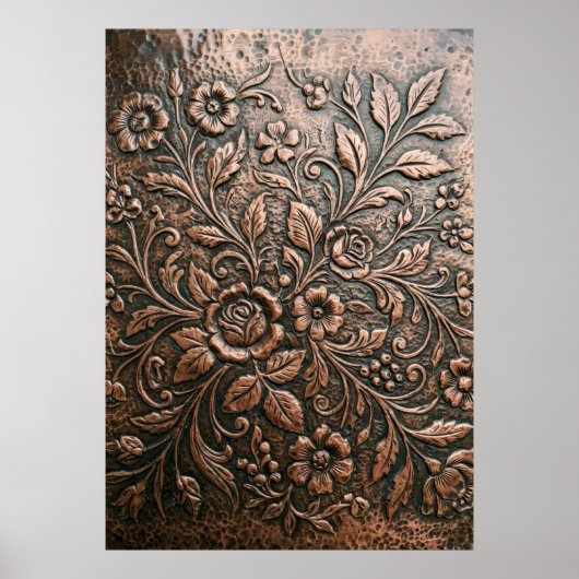 Geprägte Kupfer-Blumenrelief-Kunst Poster (Vorne)