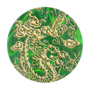Geprägter goldener Drache auf grünem Satin-Druck Schneidebrett