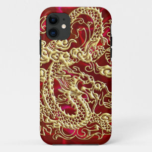geprägter goldener Drache auf rotem Satin-Druck iPhone 11 Hülle