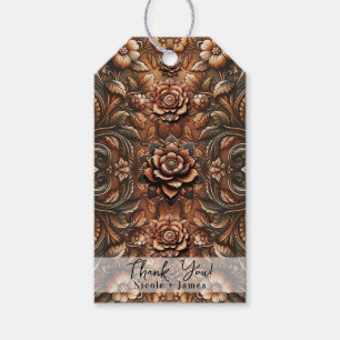 Geprägter Vintage-Blumen-Faux-Leder-Look Geschenkanhänger