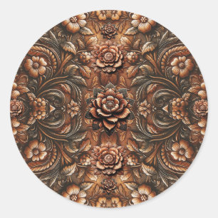 Geprägter Vintage-Blumenmuster-Fauxleder-Look Runder Aufkleber
