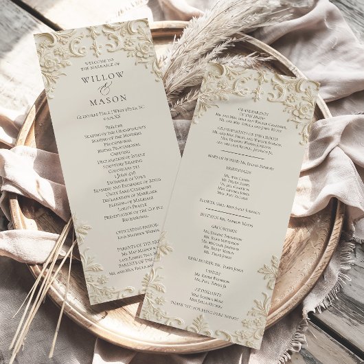 Geprägtes Barock-Elfenbein-Hochzeitsprogramm Programm