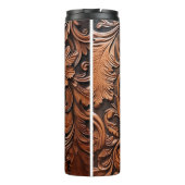 geprägtes braunes Leder Thermosbecher (Rückseite)