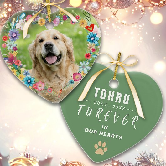 Geprägtes Foto Pet Memorial Floral Heart geformt Keramik Ornament