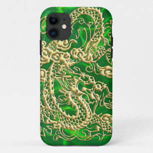 Geprägtes goldenes Drache auf grünem Satin iPhone- Case-Mate iPhone Hülle