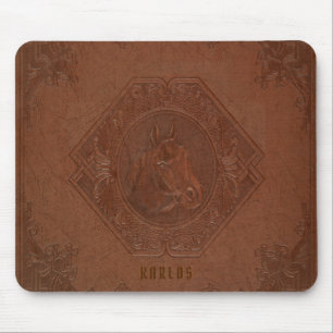 geprägtes Pferdekopf braunes Vintage-Leder Mousepad