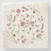 Gepresste und getrocknete Wildblumen Steinuntersetzer (Vorderseite)