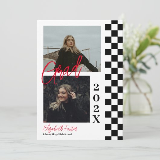 Geprüftes B&W mit rotem Abschluss Einladung (Stehend Vorderseite)