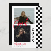 Geprüftes B&W mit rotem Abschluss Einladung (Vorne/Hinten)