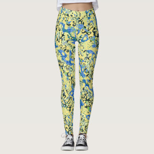 Gepunktete Abstraktion der blauen Gelbschwarz Leggings