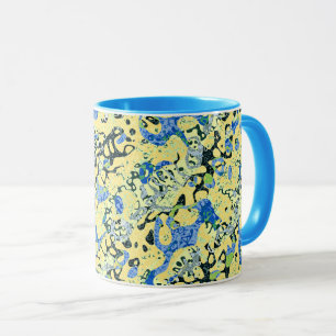 Gepunktete Abstraktion der blauen Gelbschwarz Tasse