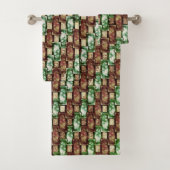 Gepunktete, braun-grüne rechteckige Stücke Badhandtuch Set (Insitu)