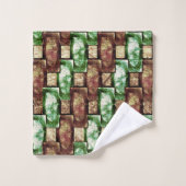 Gepunktete, braun-grüne rechteckige Stücke Badhandtuch Set (Waschlappen)