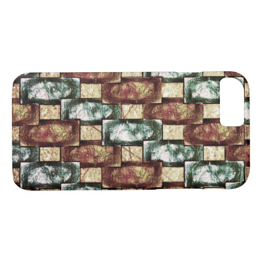 Gepunktete, braun-grüne rechteckige Stücke Case-Mate iPhone Hülle (Rückseite (Horizontal))