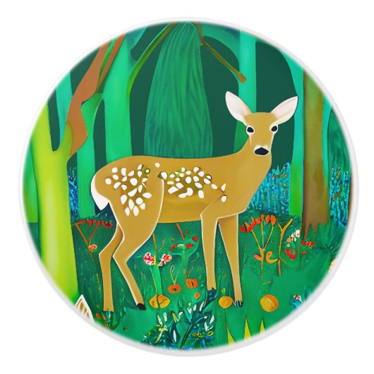 Gepunktete Fauna in einem Fantasy-Wald Keramikknauf (Vorderseite)