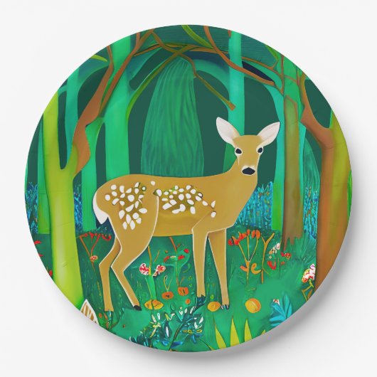Gepunktete Fauna in einem Fantasy-Wald Pappteller (Vorderseite)