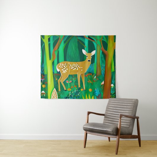 Gepunktete Fauna in einem Fantasy-Wald Wandteppich (Beispiel (Horizontal))