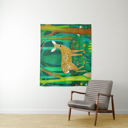 Gepunktete Fauna in einem Fantasy-Wald Wandteppich (Beispiel)