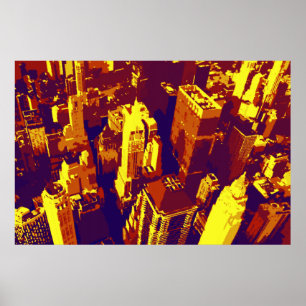 Gepunktete gelbe blaue Retro-Pop-Art-NYC-Dächer Poster