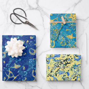 Gepunktete grafische Abstraktion von Blau und Gelb Geschenkpapier Set