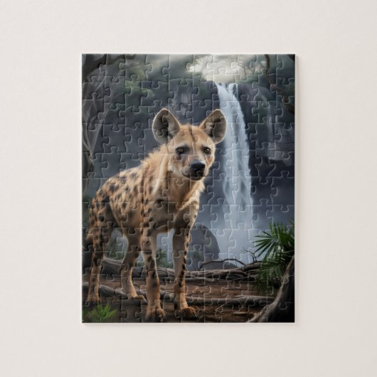 Gepunktete Hyäne durch Waldwasserfall Puzzle (Vertikal)