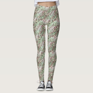 Gepunktete, leoparde, tropische Blätter aus Palmen Leggings