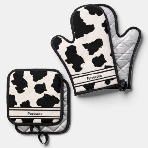 Gepunktete Moo Cow Dutch Holstein Ofenhandschuh & Topflappen-Set
