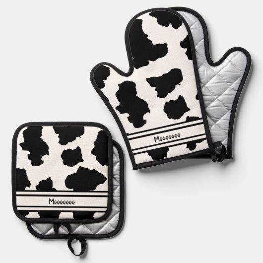 Gepunktete Moo Cow Dutch Holstein Ofenhandschuh & Topflappen-Set (Vorderseite/Rückseite)