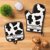 Gepunktete Moo Cow Dutch Holstein Ofenhandschuh & Topflappen-Set (Oben Unten)