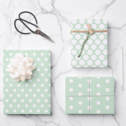 Gepunktete Papierfolien aus Pastel grün Geschenkpapier Set (Vorderseite)