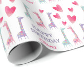 Gepunktete Pastel Giraffe Pink Hearts Kindergeburt Geschenkpapier (Rolleneckpunkt)