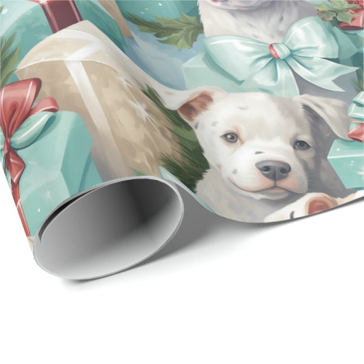 Gepunktete PitBull Welpen Weihnachten Geschenkpapier (Rolleneckpunkt)
