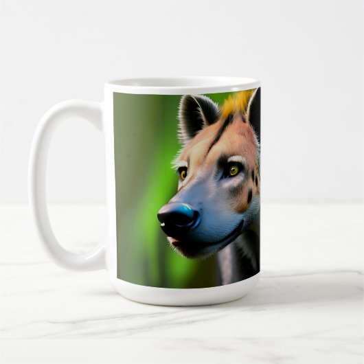 Gepunktete Stalking Hyena, die seine Beute beobach Kaffeetasse (Links)