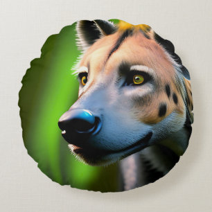 Gepunktete Stalking Hyena, die seine Beute beobach Rundes Kissen
