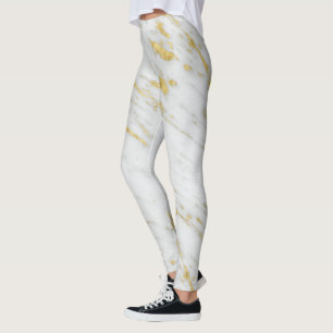 Gepunkteter Gold-Glitzer aus weißem Marmor Leggings