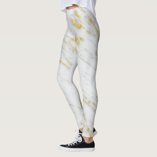 Gepunkteter Gold-Glitzer aus weißem Marmor Leggings (Links)