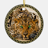 Gepunkteter, hellgrüner Augenleopard Keramik Ornament (Vorne)