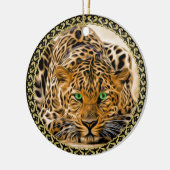 Gepunkteter, hellgrüner Augenleopard Keramik Ornament (Links)