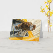 Gepunkteter Hund auf Autofahrten Kunstdrucken Karte (Gelbe Blume)