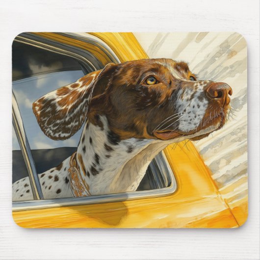 Gepunkteter Hund auf Autofahrten Kunstdrucken Mousepad (Vorne)