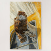 Gepunkteter Hund auf Autofahrten Kunstdrucken Puzzle (Vertikal)