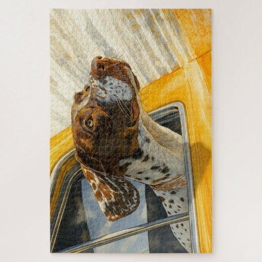 Gepunkteter Hund auf Autofahrten Kunstdrucken Puzzle (Vertikal)
