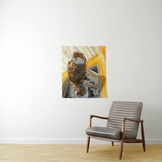 Gepunkteter Hund auf Autofahrten Kunstdrucken Wandteppich (Beispiel)