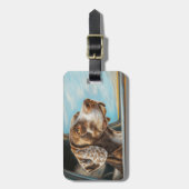 Gepunkteter Hund auf einem Auto Abenteuer Kunst Gepäckanhänger (Vorderseite vertikal)