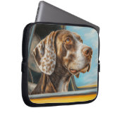 Gepunkteter Hund auf einem Auto Abenteuer Kunst Laptopschutzhülle (Vorne Rechts)