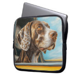 Gepunkteter Hund auf einem Auto Abenteuer Kunst Laptopschutzhülle (Vorderseite Links)