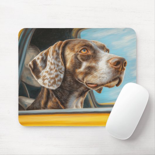 Gepunkteter Hund auf einem Auto Abenteuer Kunst Mousepad (Mit Mouse)